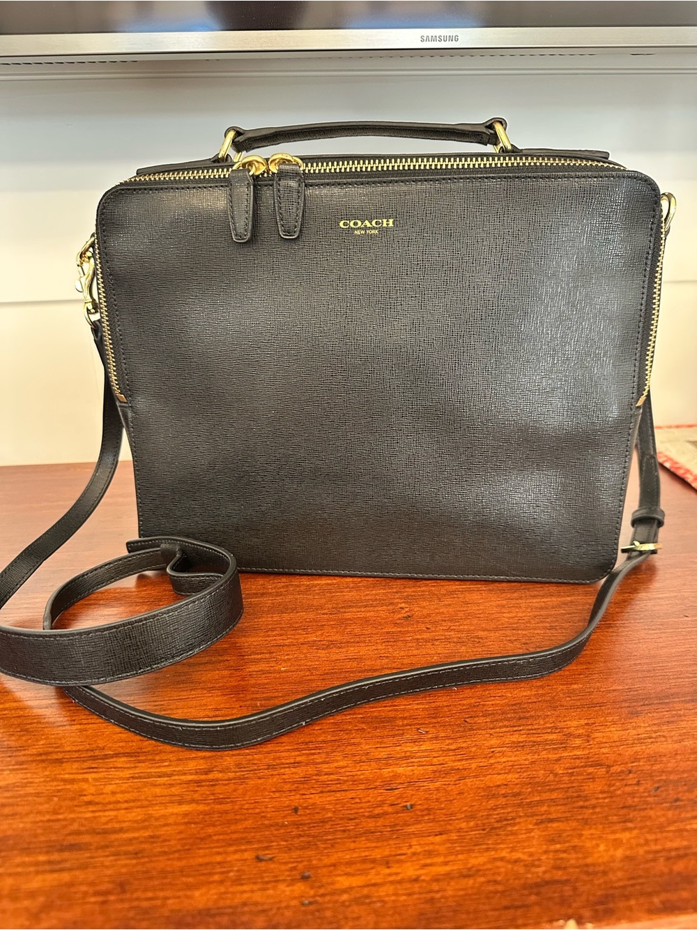 Coach Black Leather Top-Handle Messenger Crossbody